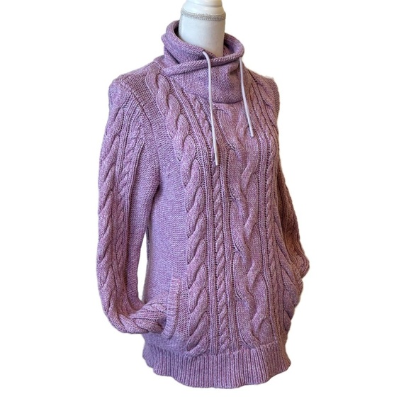 L.L. Bean Sweater Purple Double L Mixed Cable Knit Funnelneck Sweater Medium - Picture 4 of 12